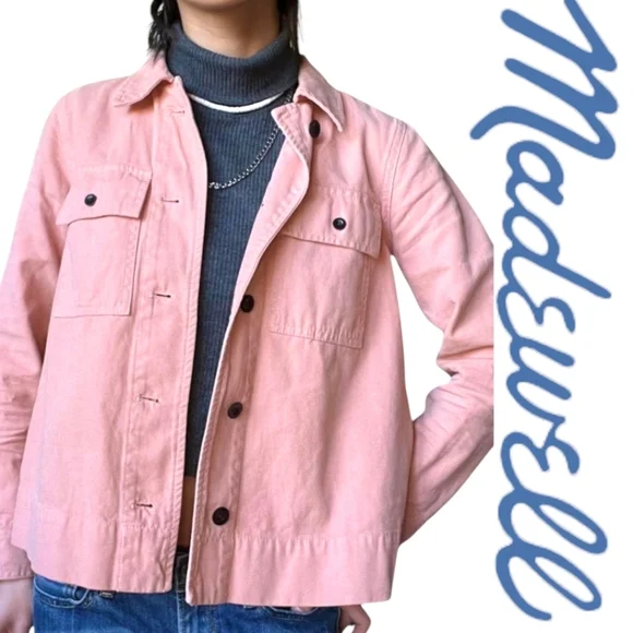 Madewell Northward Cropped Denim Jacket Blush Button Front & Cuffs Cotton Sz XXS - Picture 15 of 15
